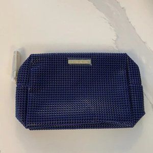 ESTEE LAUDER navy blue medium size cosmetic bag travel pouch w/gold detail 9"x6"
